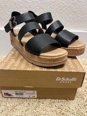 Dr. Scholl's Black Cork Platform Strappy Sandals